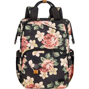 Hap Tim Laptop Backpack Black Flora Travel Nurse and teachers Carry on （7651-BF）